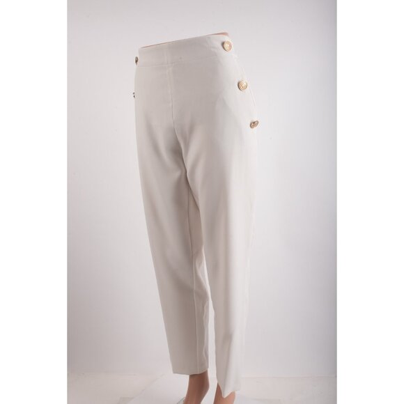 Zara Womans Pants trousers ankle Size M White Gold Side Buttons 9929/020 NWT - Picture 3 of 7